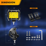 2 Pcs 4 Inch 36W 3600LM Triple Row Flood Amber LED Pods with 16AWG 3Pin Wiring Harness-2 Leads