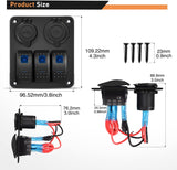 ３Gang Rocker Switch Panel with USB Charger and Cigar Lighter