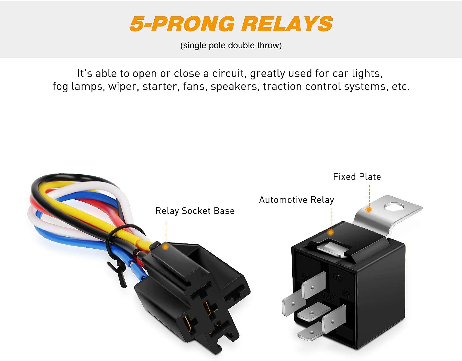 6 Packs Relay Harness Set 5-Pin 30/40A 12V SPDT with Interlocking Rela ...