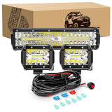 12 Inch 300W Led Light Bar 2PCS 4Inch 60W LED Pods with 16AWG 3Pin Rocker Switch Wiring Harness kit