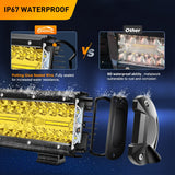 2 Pcs 6.5 Inch 120W Triple Row Flood Amber LED Pods with 16AWG 3Pin Wiring Harness-2 Leads