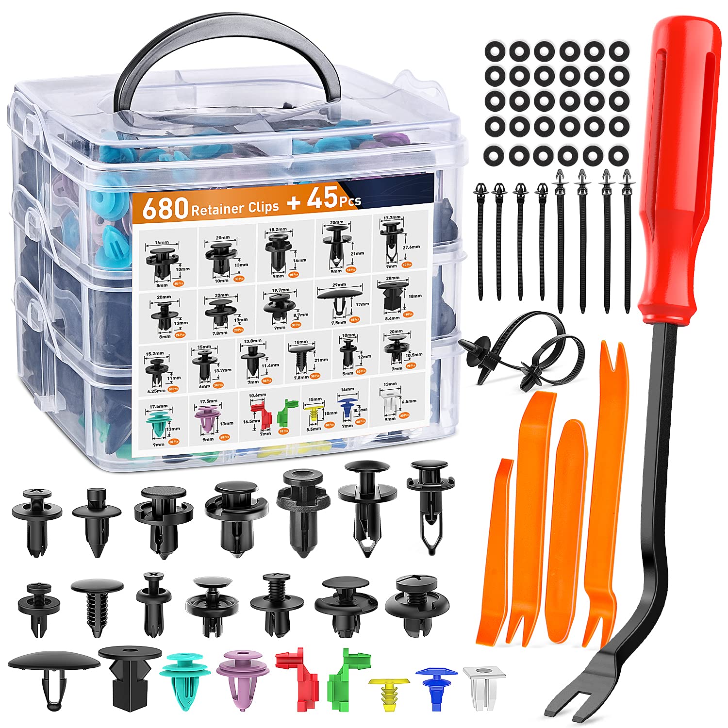 Kit 240 Rivetti Auto In Plastica - Assortimento 12 Misure Con Strumento Kit 240 Rivetti Auto In Plastica - Assortimento 12 Misure Con Strumento