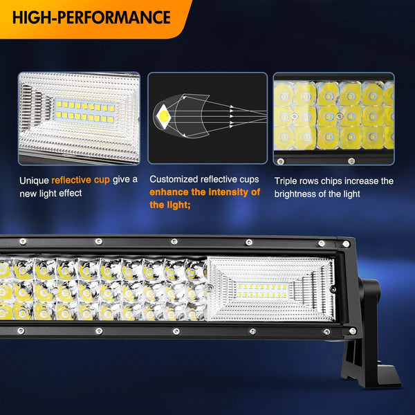 52 Inch Curved 783W 78000LM Triple Row Flood Spot Combo LED Light Bar ...