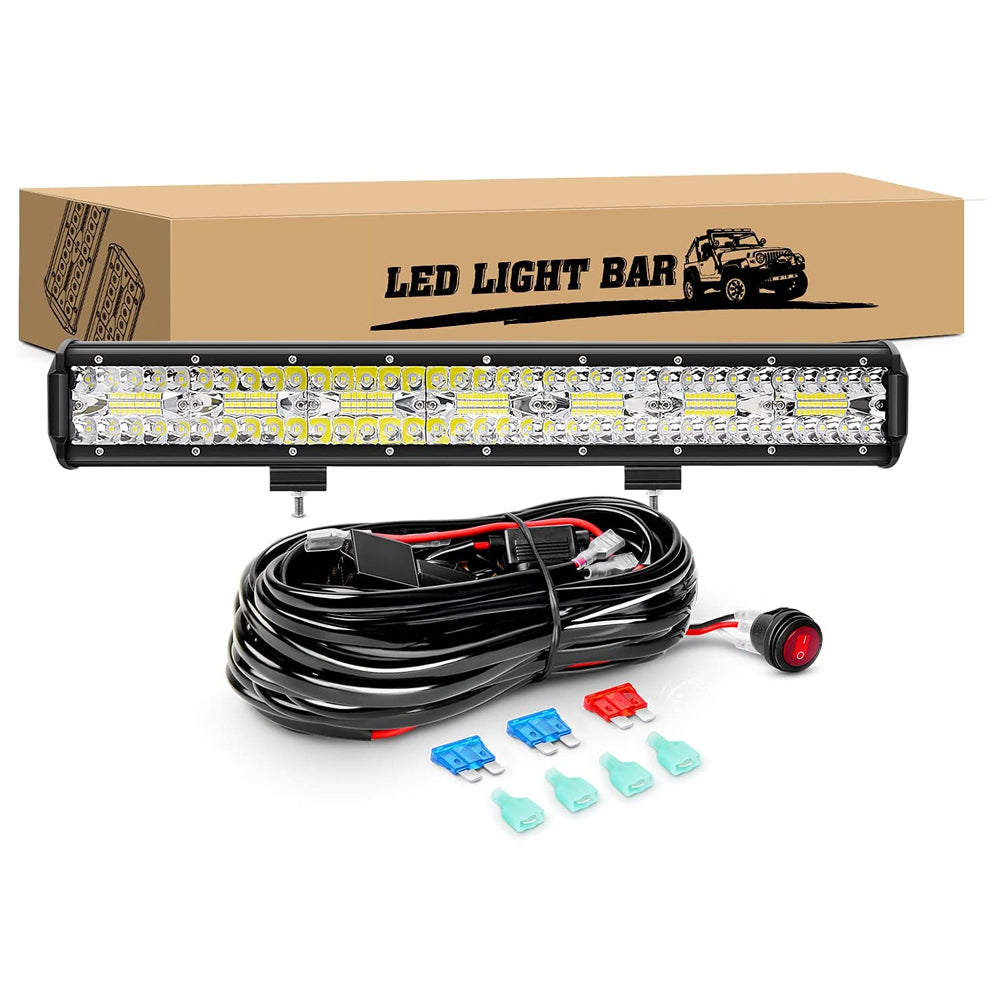 20 Inch 420W Triple Row Led Light Bar Spot Flood Combo with 16AWG Wiring Harness