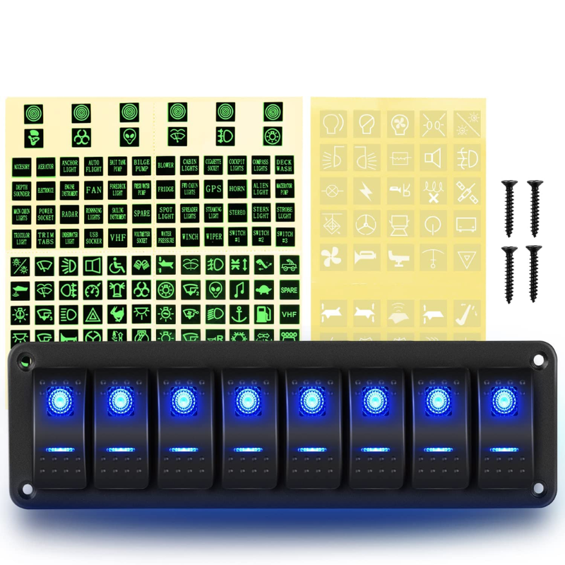 8 Gang Aluminum Rocker Switch Panel Blue – gooacc