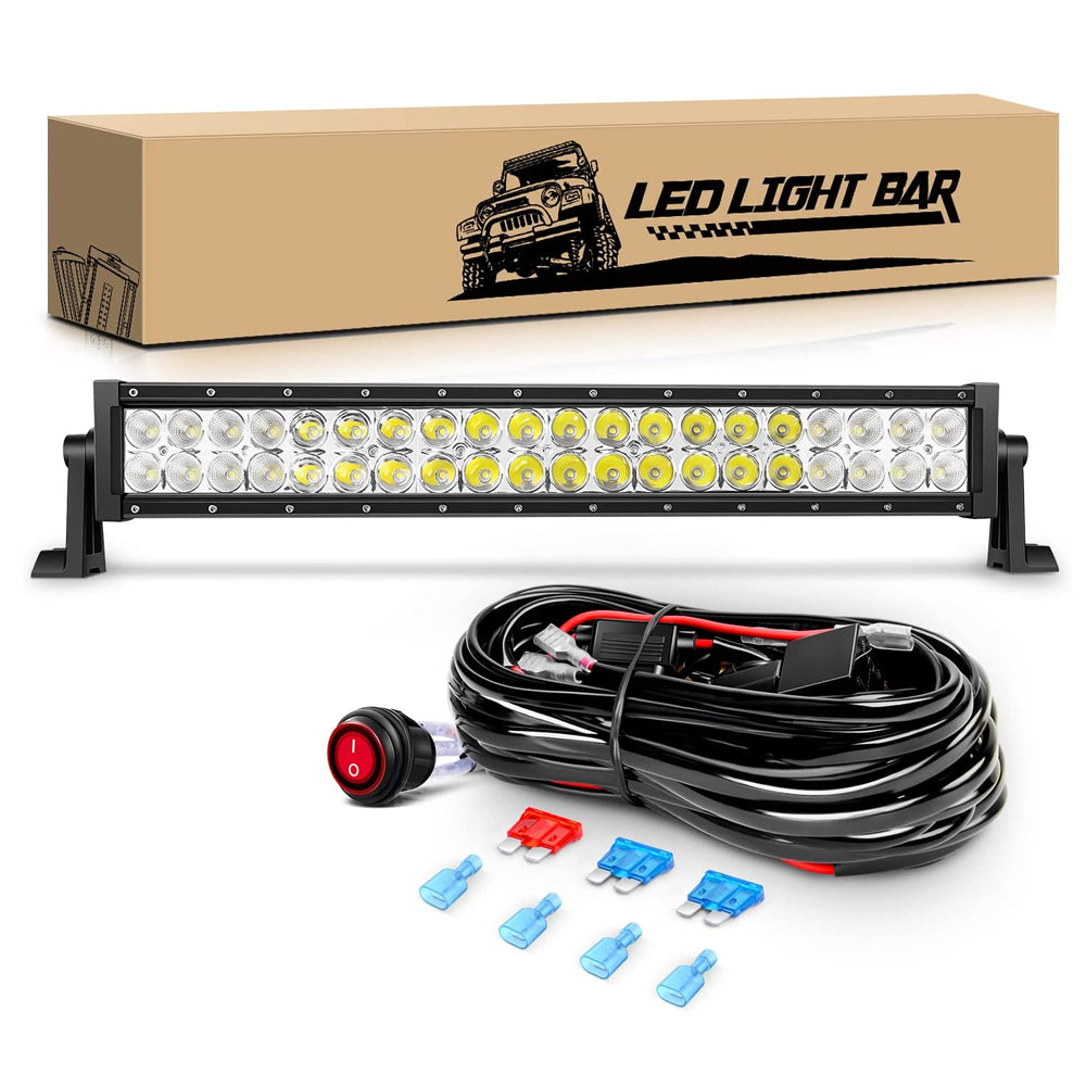 22 Inch 120W Spot Flood Combo Led Light Bar with 16 AWG Wiring Harness Kit