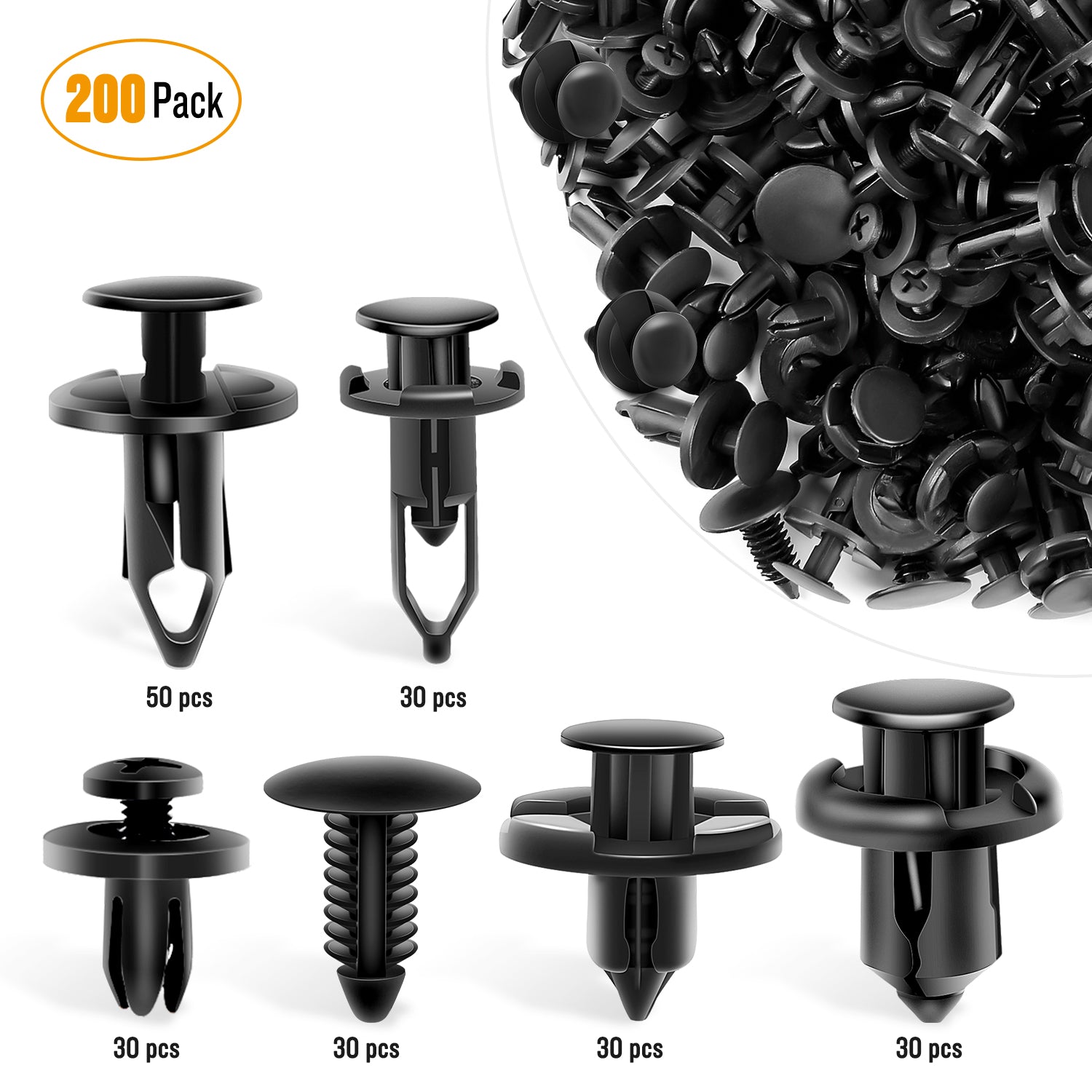 200 Pcs Push Bumper Fastener Rivet Clips with 6 Size Auto Body Retainer Clips Bumpers for GM, Ford & Ch